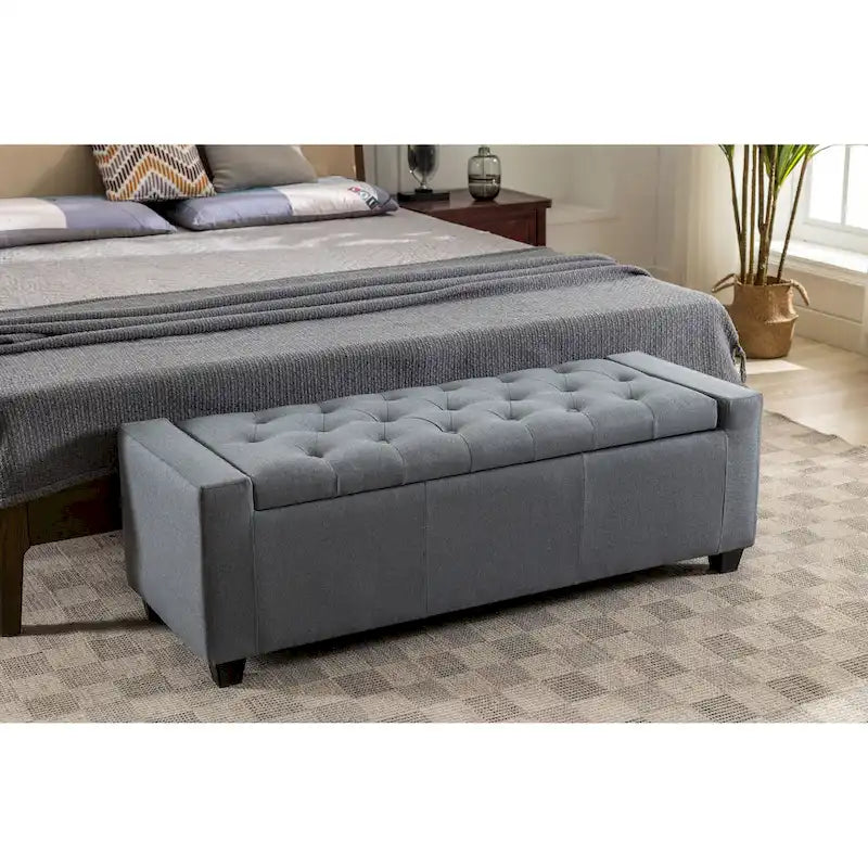 Panca pouf contenitore apribile con bottoni, seduta in schiuma, capacità 136 kg, larghezza 129,5 cm, vari colori