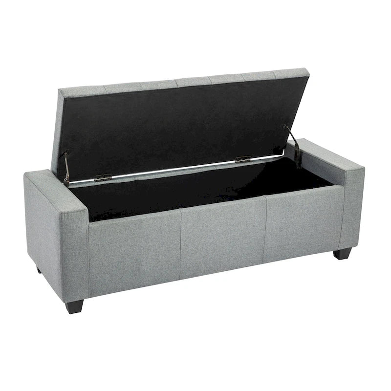 Panca pouf contenitore apribile con bottoni, seduta in schiuma, capacità 136 kg, larghezza 129,5 cm, vari colori