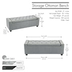 Panca pouf contenitore apribile con bottoni, seduta in schiuma, capacità 136 kg, larghezza 129,5 cm, vari colori