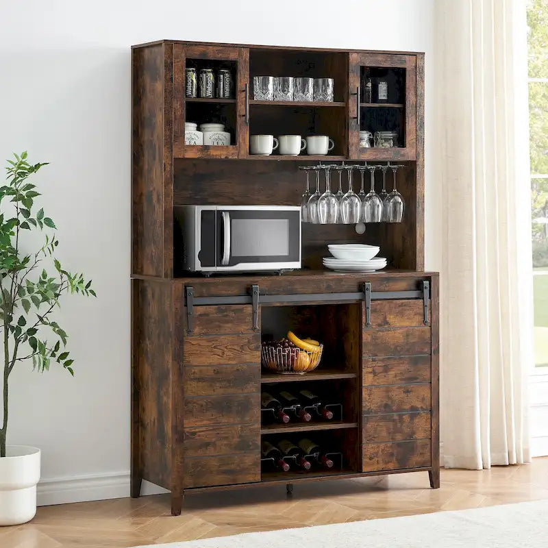 Mobile da Cucina a Buffet per Vino in Stile Rustico con Portabottiglie - 15.7P x 47.2L x 69.6A