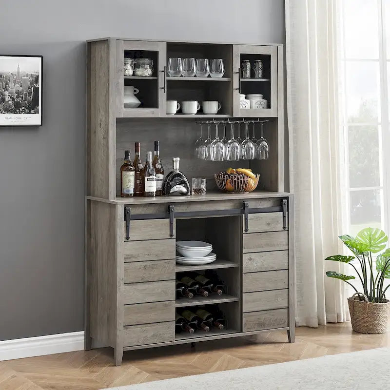 Mobile da Cucina a Buffet per Vino in Stile Rustico con Portabottiglie - 15.7P x 47.2L x 69.6A