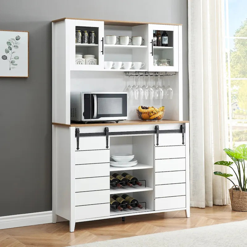 Mobile da Cucina a Buffet per Vino in Stile Rustico con Portabottiglie - 15.7P x 47.2L x 69.6A