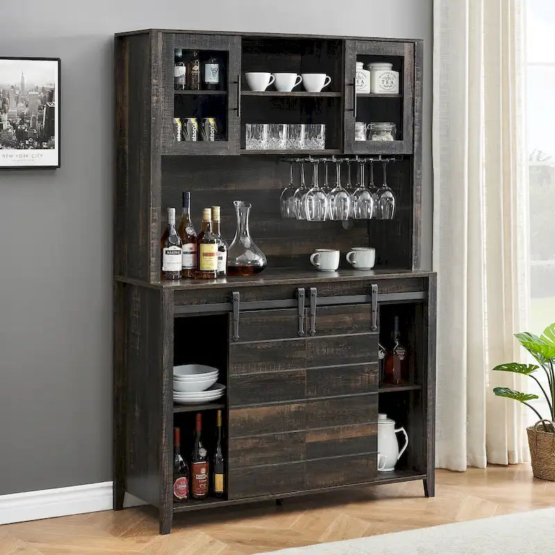 Mobile da Cucina a Buffet per Vino in Stile Rustico con Portabottiglie - 15.7P x 47.2L x 69.6A