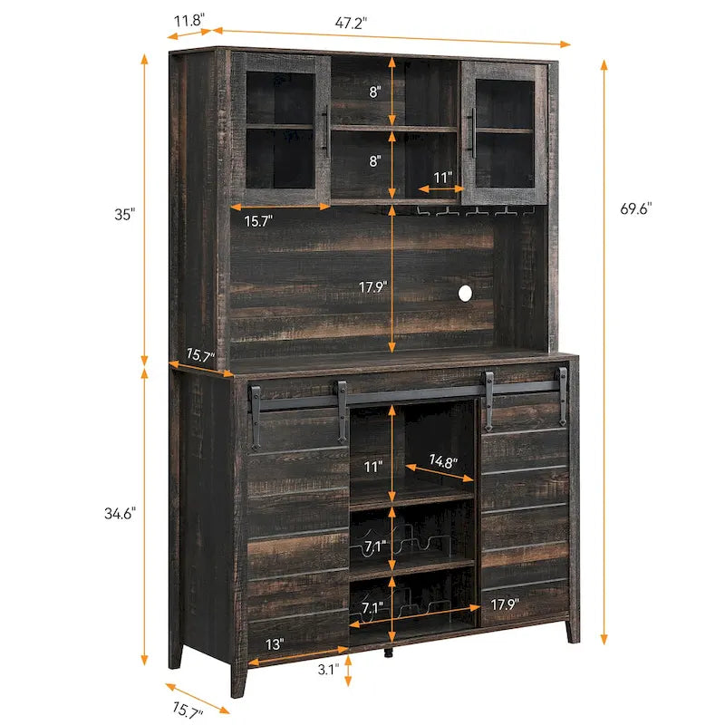 Mobile da Cucina a Buffet per Vino in Stile Rustico con Portabottiglie - 15.7P x 47.2L x 69.6A