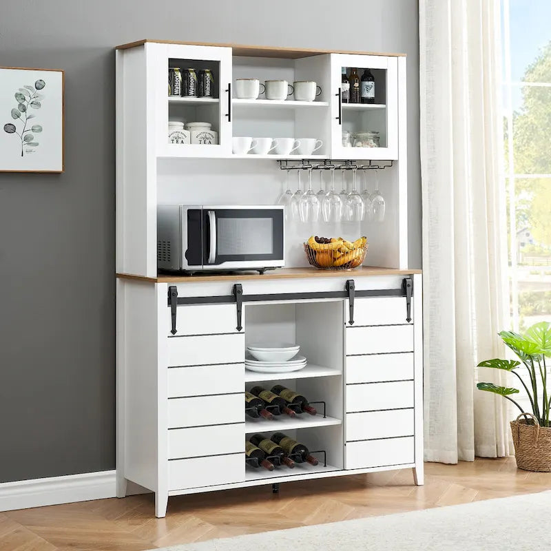 Mobile da Cucina a Buffet per Vino in Stile Rustico con Portabottiglie - 15.7P x 47.2L x 69.6A