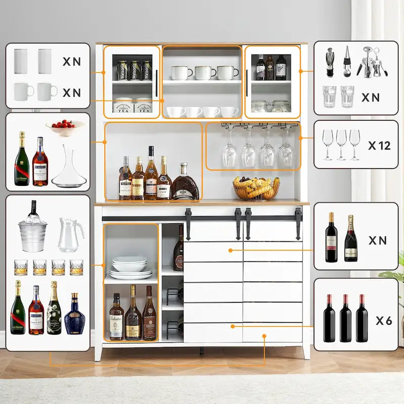 Mobile da Cucina a Buffet per Vino in Stile Rustico con Portabottiglie - 15.7P x 47.2L x 69.6A