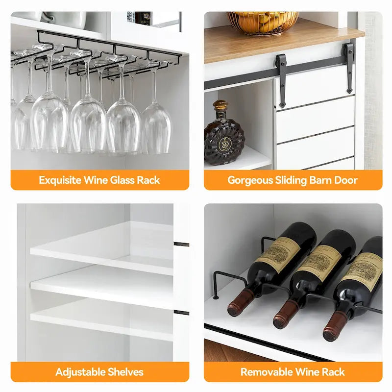 Mobile da Cucina a Buffet per Vino in Stile Rustico con Portabottiglie - 15.7P x 47.2L x 69.6A