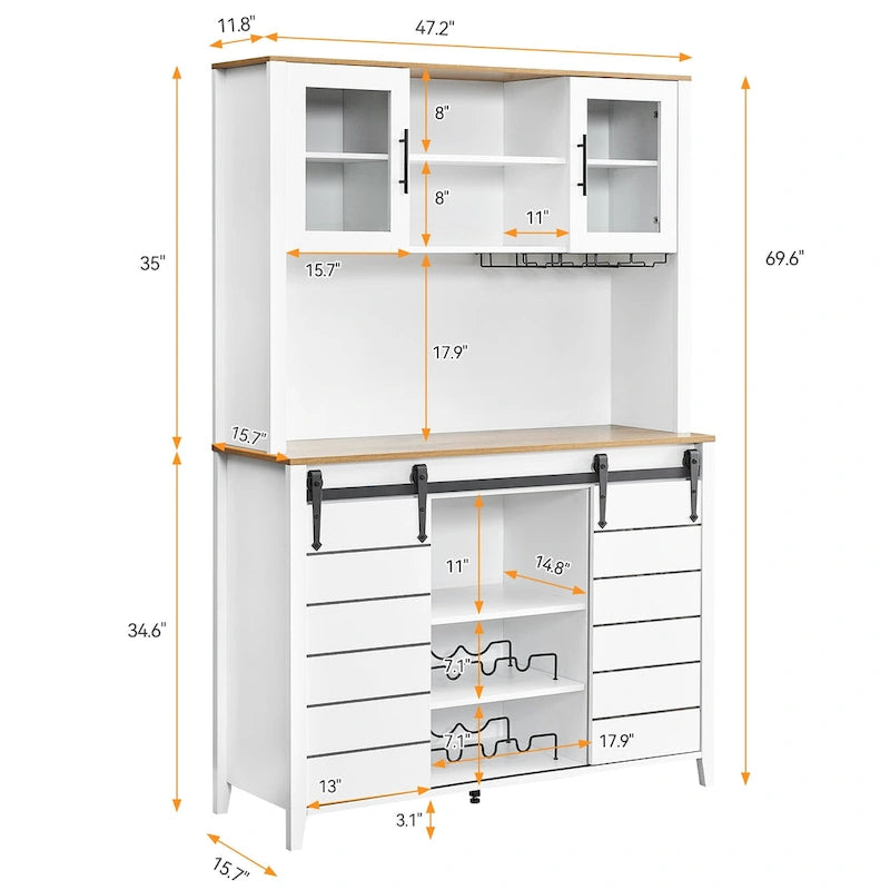 Mobile da Cucina a Buffet per Vino in Stile Rustico con Portabottiglie - 15.7P x 47.2L x 69.6A