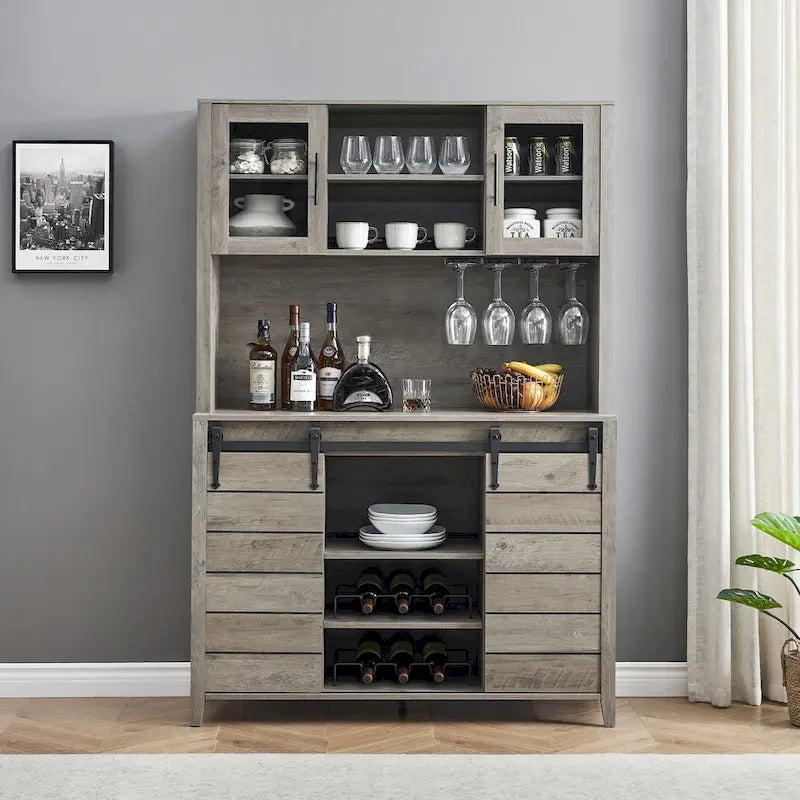 Mobile da Cucina a Buffet per Vino in Stile Rustico con Portabottiglie - 15.7P x 47.2L x 69.6A