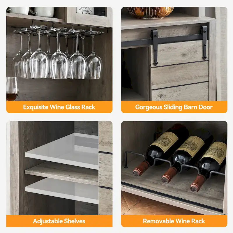 Mobile da Cucina a Buffet per Vino in Stile Rustico con Portabottiglie - 15.7P x 47.2L x 69.6A