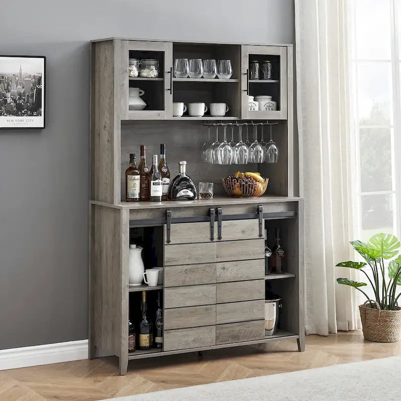 Mobile da Cucina a Buffet per Vino in Stile Rustico con Portabottiglie - 15.7P x 47.2L x 69.6A