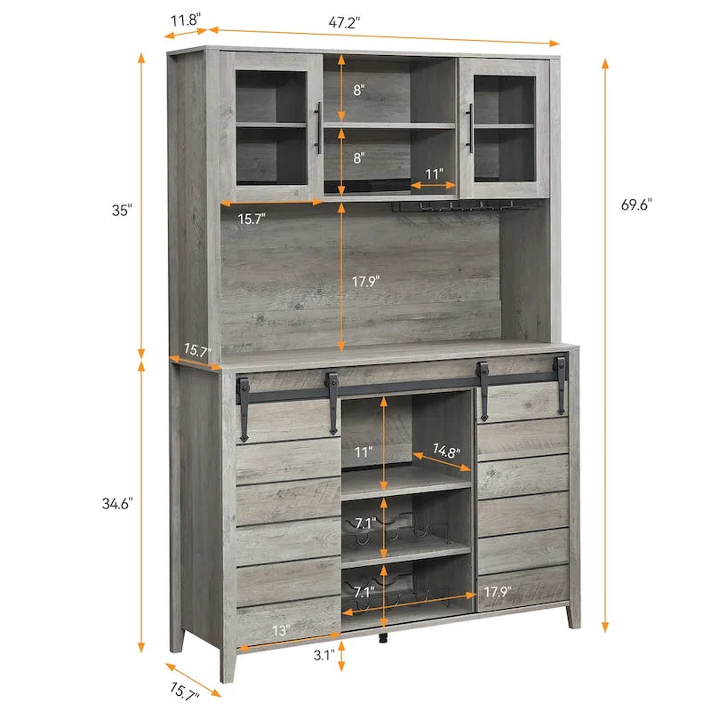 Mobile da Cucina a Buffet per Vino in Stile Rustico con Portabottiglie - 15.7P x 47.2L x 69.6A