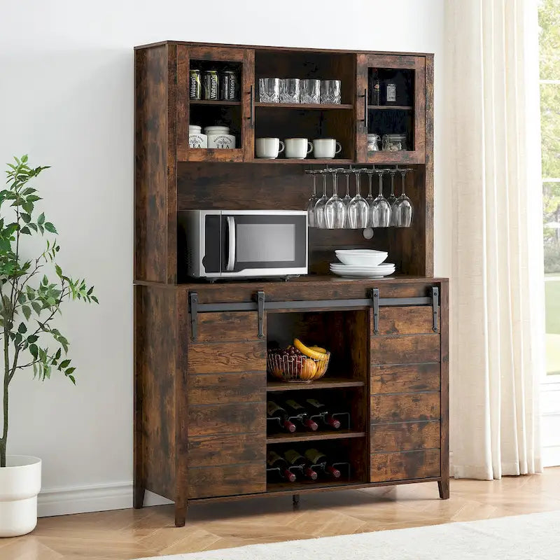 Mobile da Cucina a Buffet per Vino in Stile Rustico con Portabottiglie - 15.7P x 47.2L x 69.6A