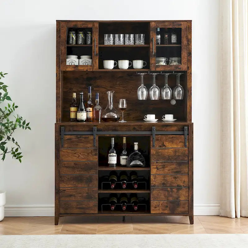 Mobile da Cucina a Buffet per Vino in Stile Rustico con Portabottiglie - 15.7P x 47.2L x 69.6A