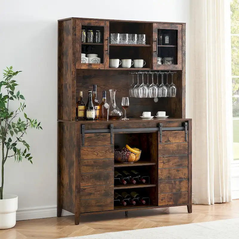 Mobile da Cucina a Buffet per Vino in Stile Rustico con Portabottiglie - 15.7P x 47.2L x 69.6A