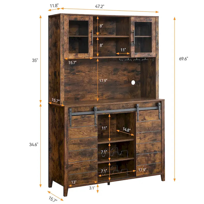 Mobile da Cucina a Buffet per Vino in Stile Rustico con Portabottiglie - 15.7P x 47.2L x 69.6A
