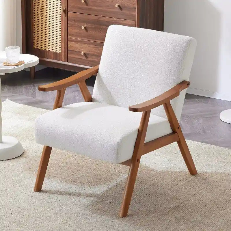 Poltrona lounge imbottita Mid-Century Modern, poltrona accentata in tessuto, robusta struttura in legno