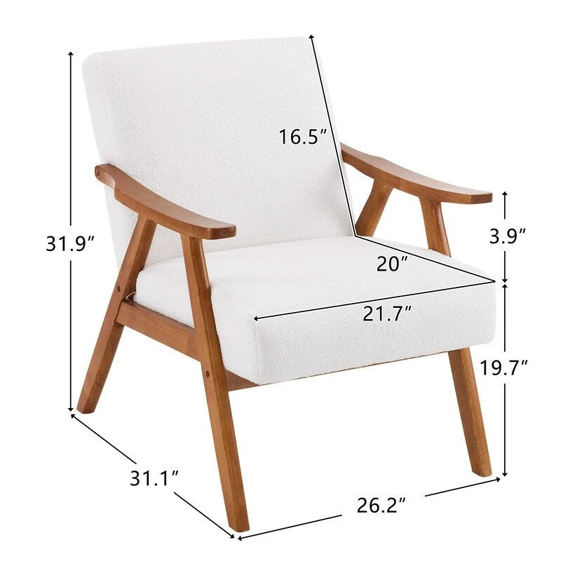 Poltrona lounge imbottita Mid-Century Modern, poltrona accentata in tessuto, robusta struttura in legno