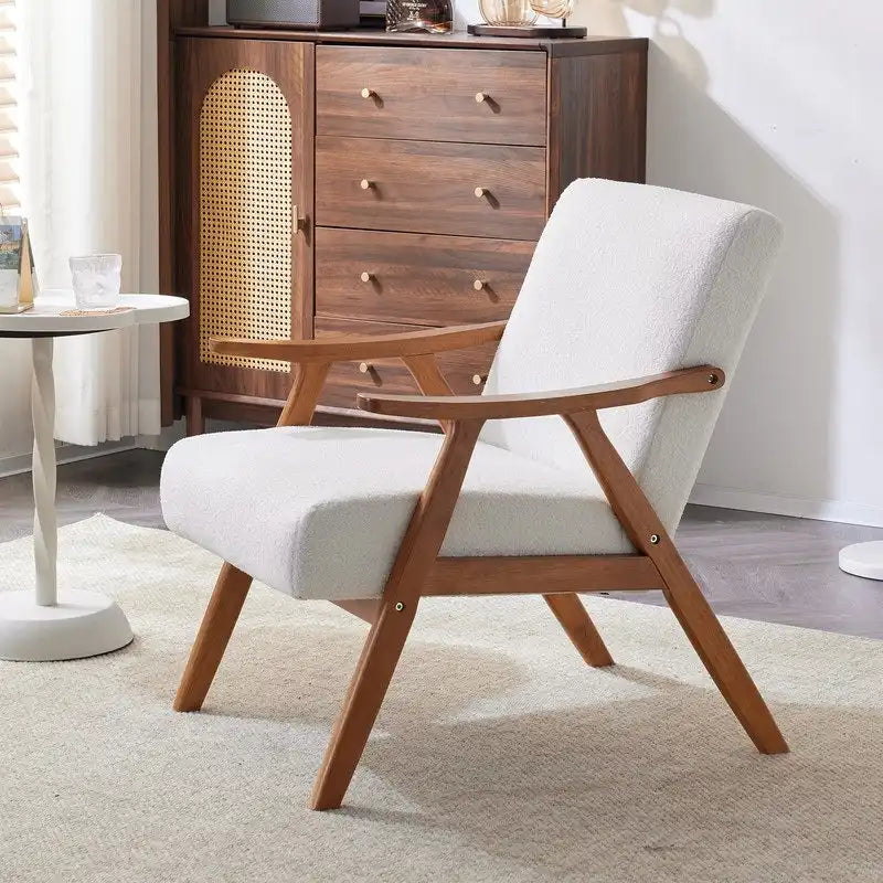 Poltrona lounge imbottita Mid-Century Modern, poltrona accentata in tessuto, robusta struttura in legno