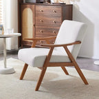 Poltrona lounge imbottita Mid-Century Modern, poltrona accentata in tessuto, robusta struttura in legno