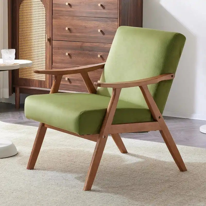 Poltrona lounge imbottita Mid-Century Modern, poltrona accentata in tessuto, robusta struttura in legno