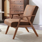 Poltrona lounge imbottita Mid-Century Modern, poltrona accentata in tessuto, robusta struttura in legno