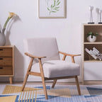 Poltrona lounge imbottita Mid-Century Modern, poltrona accentata in tessuto, robusta struttura in legno