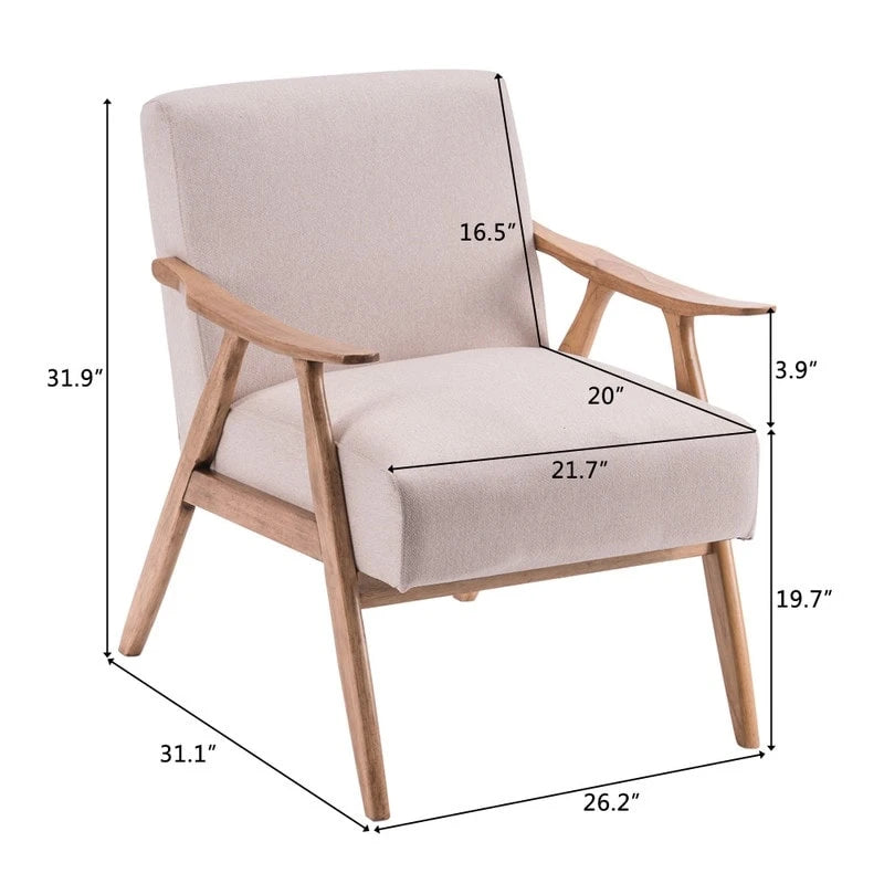 Poltrona lounge imbottita Mid-Century Modern, poltrona accentata in tessuto, robusta struttura in legno