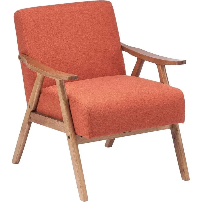 Poltrona lounge imbottita Mid-Century Modern, poltrona accentata in tessuto, robusta struttura in legno