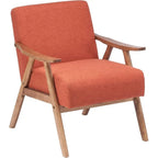 Poltrona lounge imbottita Mid-Century Modern, poltrona accentata in tessuto, robusta struttura in legno