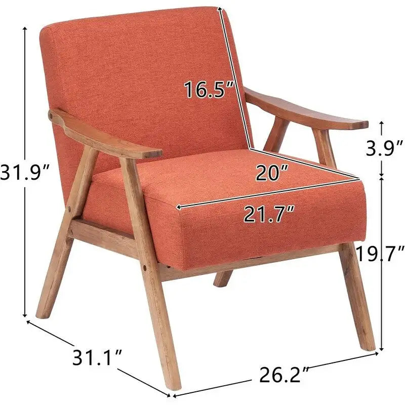 Poltrona lounge imbottita Mid-Century Modern, poltrona accentata in tessuto, robusta struttura in legno
