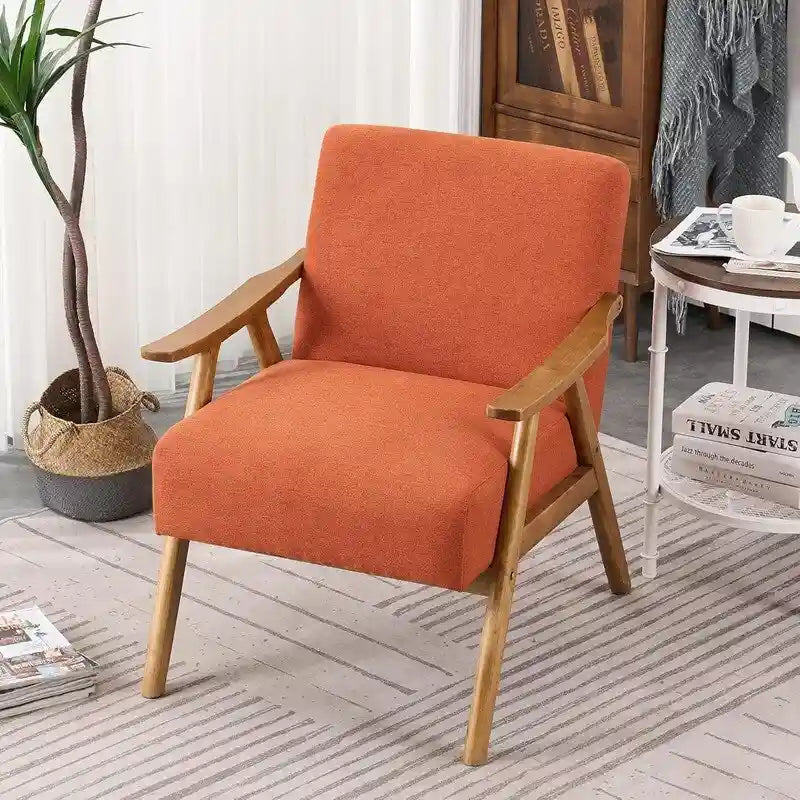 Poltrona lounge imbottita Mid-Century Modern, poltrona accentata in tessuto, robusta struttura in legno
