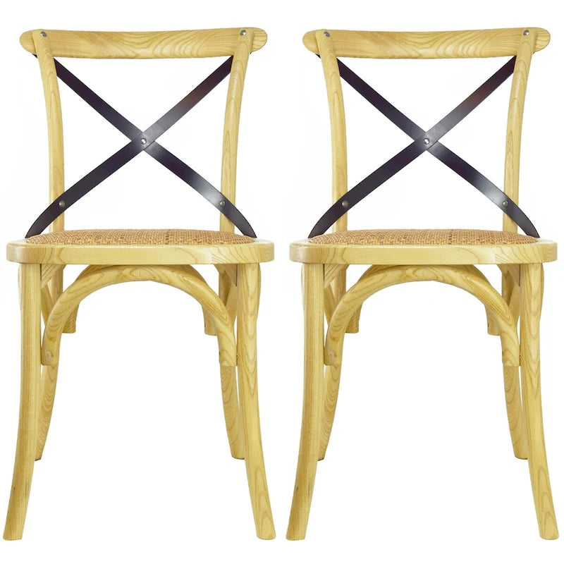 Set di 2 sedie da pranzo in legno stile antico rustico, schienale a croce, rattan con schienale a X, scuro, per camera da letto, ristoranti, hotel