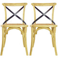Set di 2 sedie da pranzo in legno stile antico rustico, schienale a croce, rattan con schienale a X, scuro, per camera da letto, ristoranti, hotel