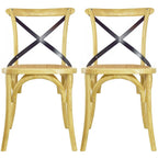 Set di 2 sedie da pranzo in legno stile antico rustico, schienale a croce, rattan con schienale a X, scuro, per camera da letto, ristoranti, hotel