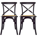 Set di 2 sedie da pranzo in legno stile antico rustico, schienale a croce, rattan con schienale a X, scuro, per camera da letto, ristoranti, hotel
