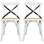 Set di 2 sedie da pranzo in legno stile antico rustico, schienale a croce, rattan con schienale a X, scuro, per camera da letto, ristoranti, hotel