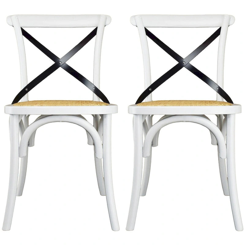 Set di 2 sedie da pranzo in legno stile antico rustico, schienale a croce, rattan con schienale a X, scuro, per camera da letto, ristoranti, hotel