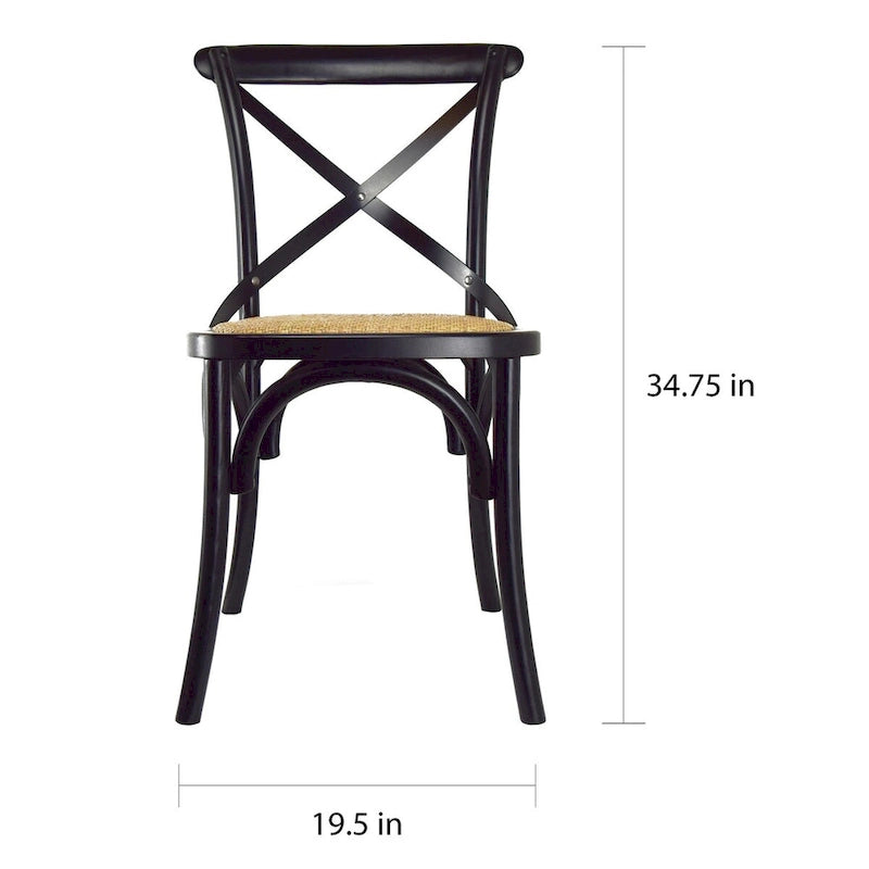Set di 2 sedie da pranzo in legno stile antico rustico, schienale a croce, rattan con schienale a X, scuro, per camera da letto, ristoranti, hotel
