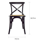Set di 2 sedie da pranzo in legno stile antico rustico, schienale a croce, rattan con schienale a X, scuro, per camera da letto, ristoranti, hotel