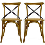 Set di 2 sedie da pranzo in legno stile antico rustico, schienale a croce, rattan con schienale a X, scuro, per camera da letto, ristoranti, hotel