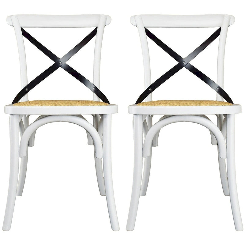 Set di 2 sedie da pranzo in legno stile antico rustico, schienale a croce, rattan con schienale a X, scuro, per camera da letto, ristoranti, hotel