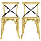 Set di 2 sedie da pranzo in legno stile antico rustico, schienale a croce, rattan con schienale a X, scuro, per camera da letto, ristoranti, hotel