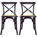 Set di 2 sedie da pranzo in legno stile antico rustico, schienale a croce, rattan con schienale a X, scuro, per camera da letto, ristoranti, hotel