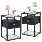 Set di 2 comodini moderni, 1 cassetto + 2 ripiani in vetro, struttura in metallo, conformi a CARB-2, 39,9 cm L x 59,9 cm H