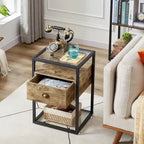 Set di 2 comodini moderni, 1 cassetto + 2 ripiani in vetro, struttura in metallo, conformi a CARB-2, 39,9 cm L x 59,9 cm H