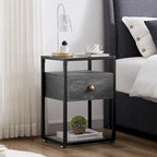 Set di 2 comodini moderni, 1 cassetto + 2 ripiani in vetro, struttura in metallo, conformi a CARB-2, 39,9 cm L x 59,9 cm H