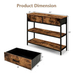 Consolle industriale da ingresso, 2 cassetti pieghevoli in tessuto, ripiano a 2 livelli, kit antiribaltamento, 101,6 cm L x 81,3 cm H