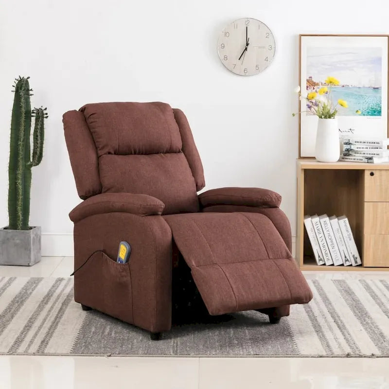 Poltrona reclinabile massaggiante in tessuto marrone, 71x92x96cm, poltrona relax
