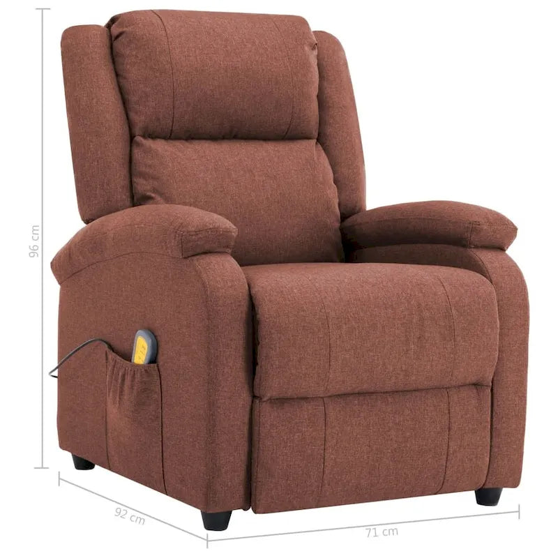 Poltrona reclinabile massaggiante in tessuto marrone, 71x92x96cm, poltrona relax
